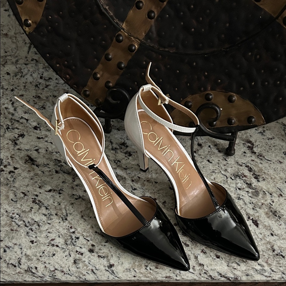 Calvin Klein Black and White Pointed Heels